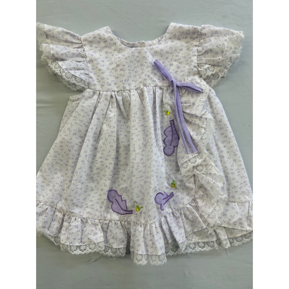 Fantasy Valley Baby Girl Purple Floral Lace Trim Dress 18M Vintage Style